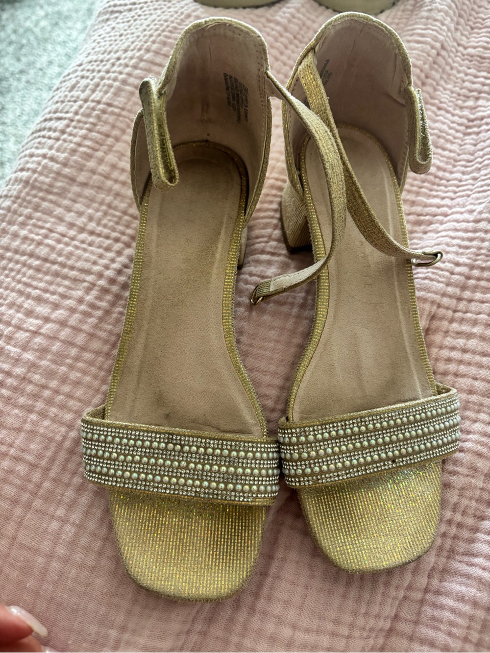 Women’s Gold Beaded Block Heel Sandals